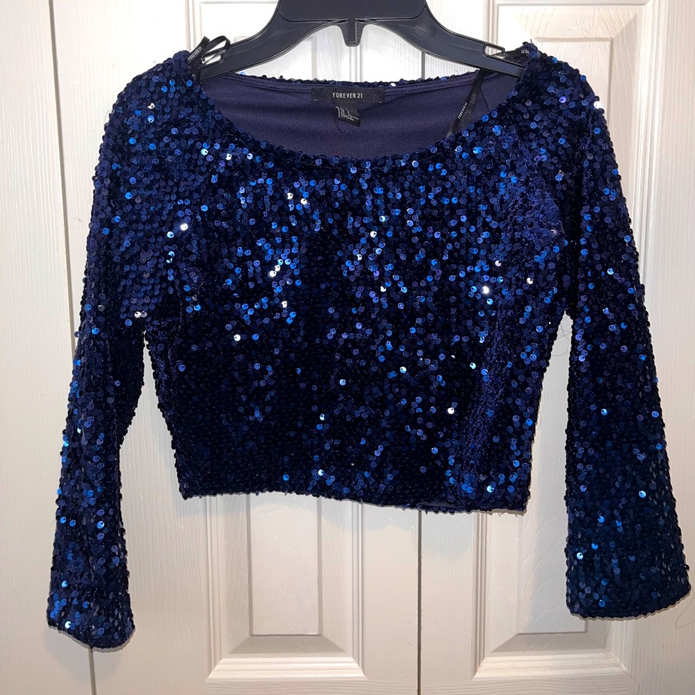 FOREVER 21 sequin crop top (3/4 length sleeves)